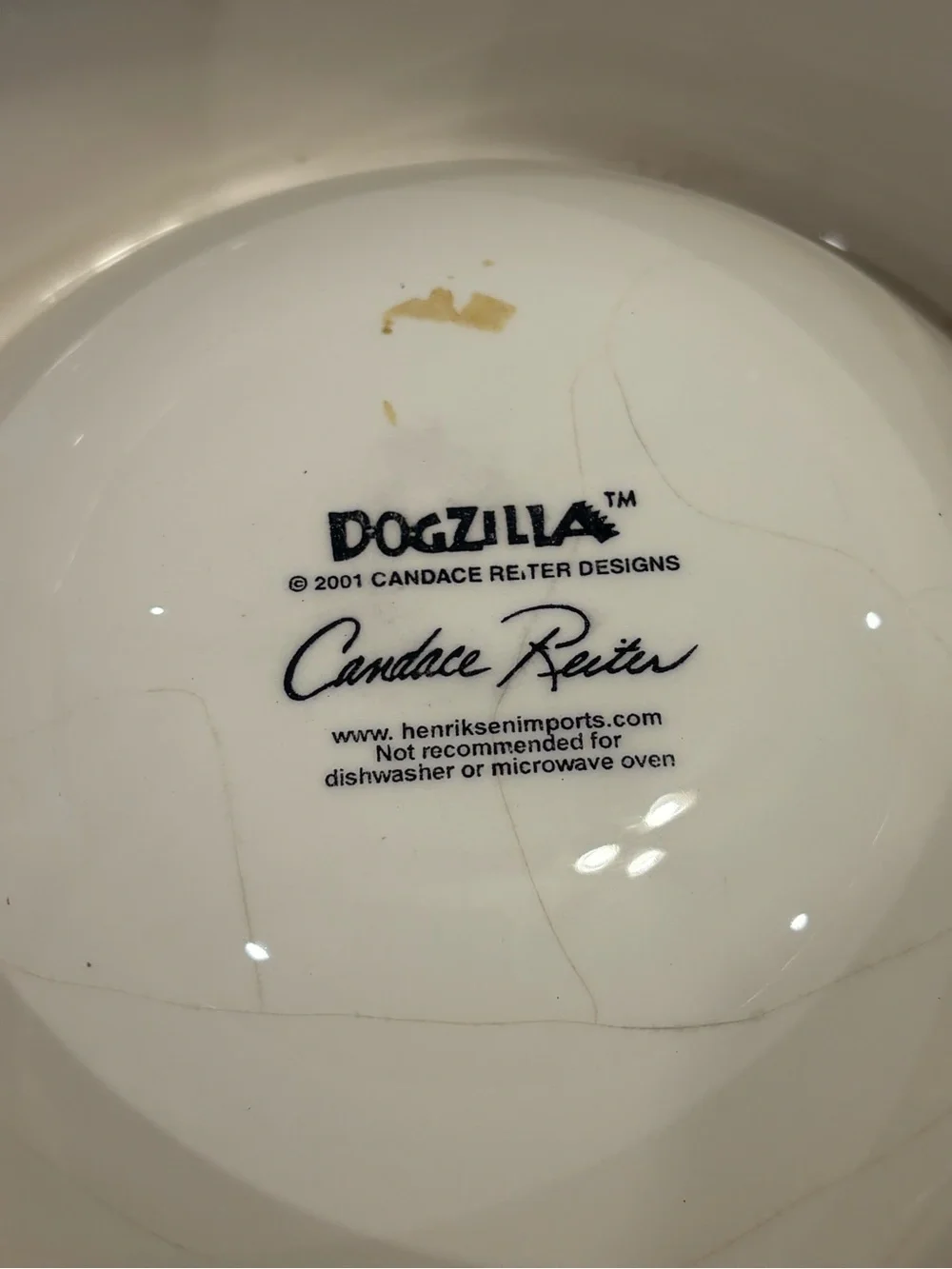 Candace Reiter Dogzilla Ceramic Dog Bowl Hand Painted
